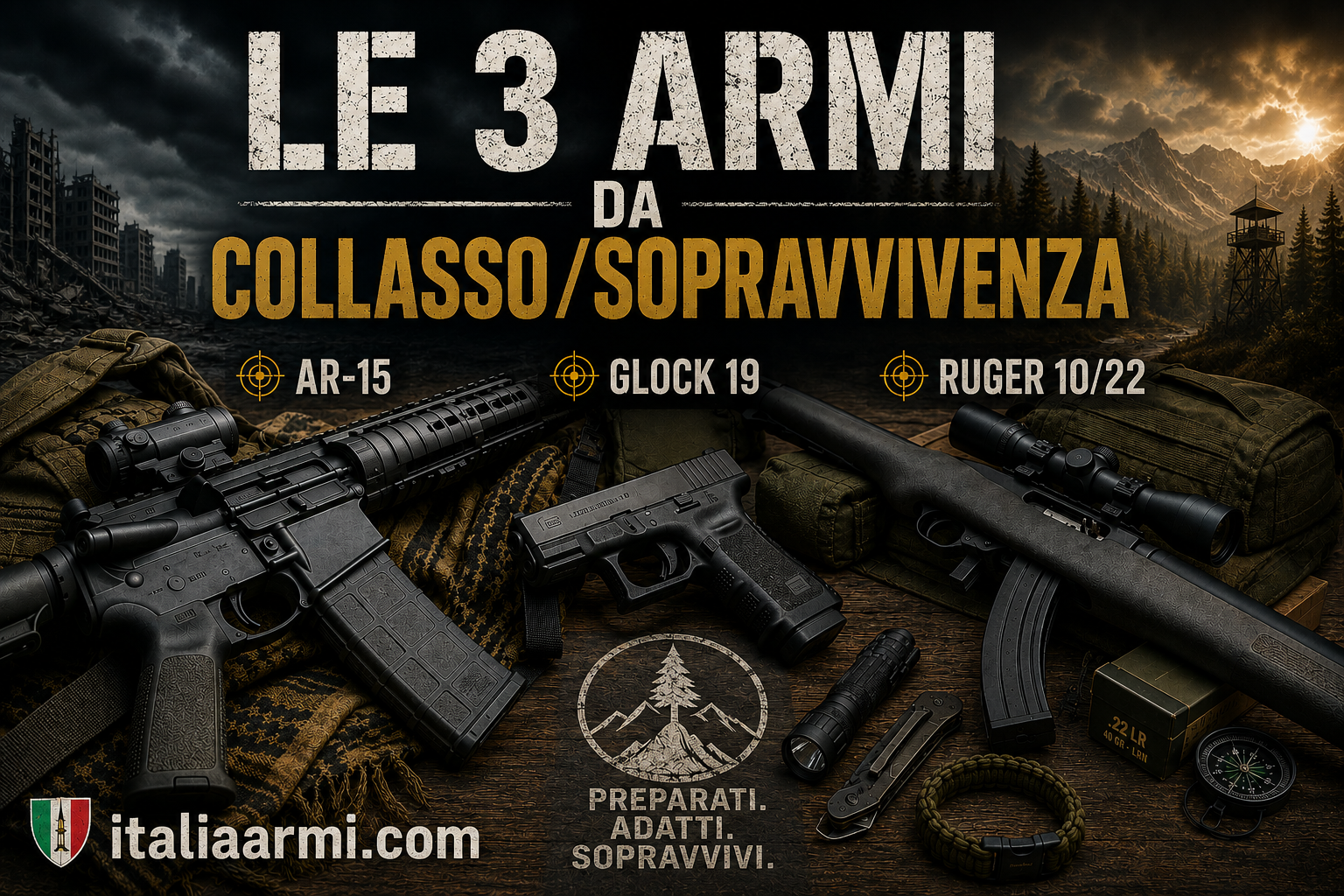 Le 3 armi da collasso/sopravvivenza: AR-15, Glock 19 e Ruger 10/22